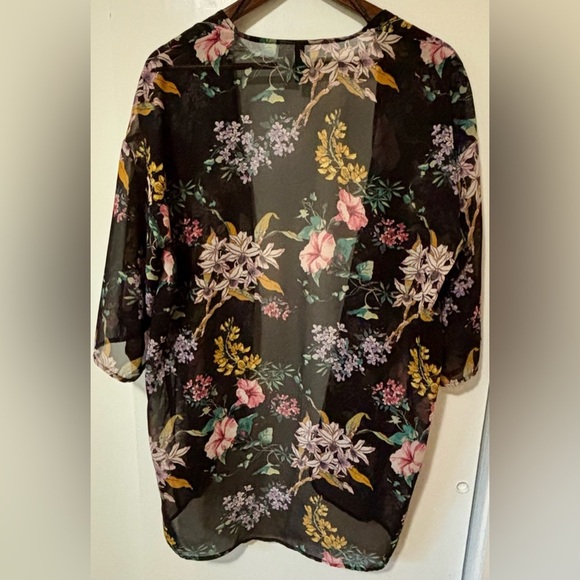 Divided| H&M| Pretty Floral on Black Multicolour Sheer Kimono Wrap Sz S - Picture 7 of 7